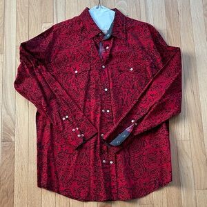 Men's Red Western Pearl Snap Paisley Shirt